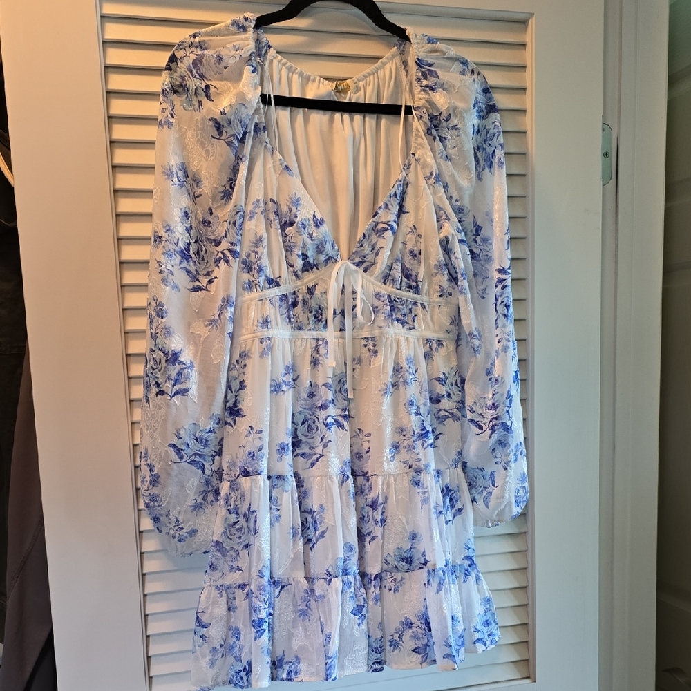 Floral Blue and White Dress